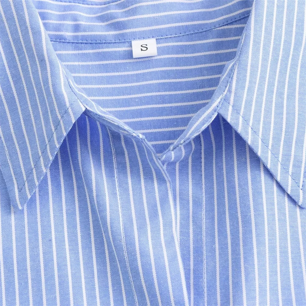 ZAR * Spring/Summer Selling Womens Casual Fashion Versatile Loose Blue Striped Oxford Shirt 240626