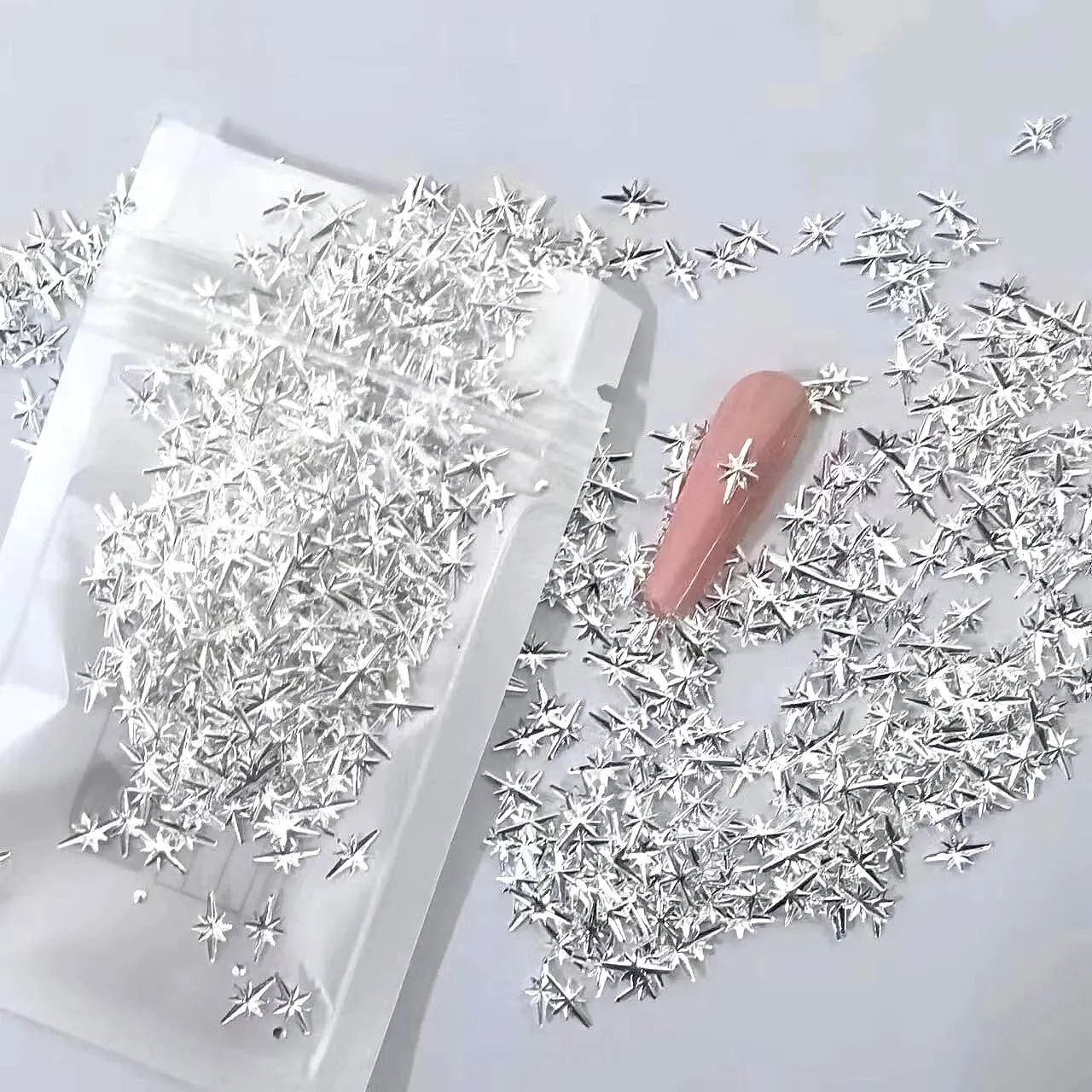1000 pieces/pack 5 * 8mm Silver Starlight Japan 3D Metal Stud Nail Decoration Mini Nail Tip Sticker Accessories Pieces 240625