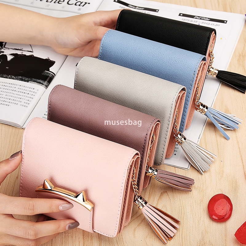 Fashionable Women's Designer Practical Multi functional Wallet Short Personalized Tassel Zipper Cute and Versatile Lightweight Zero Wallet Cat Sm