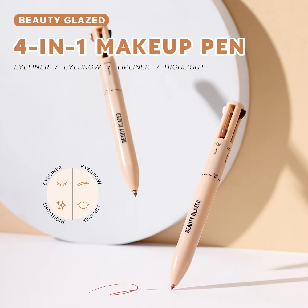 Beauty Glazed Multifunctional Makeup Pencil Eyebrow Pencil Eyeliner Lip Liner Highlighter 4 In 1 Makeup Ballpen Matte Finish 240626