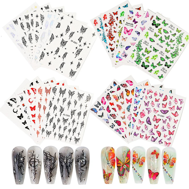 6 pieces/set of 3D laser butterfly stickers for nails DIY gold-plated slider packaging glue nail art stickers handmade charm 240625