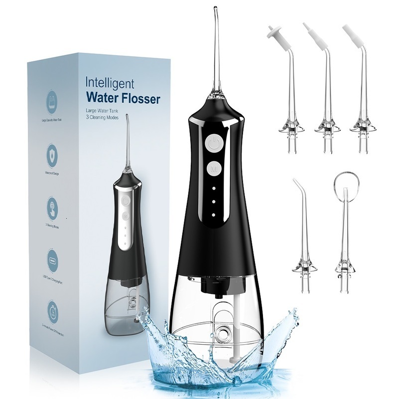 Dental Oral Irrigator Water Flosser Thread Teeth Pick Mouth Washing Machine 5 Nozzels 3 Modes USB Rechargeable 300ml Tank o240625