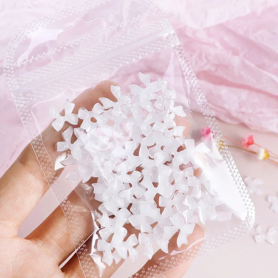 30 pieces of Kawaii Candy Pink Bow Nail Charm 3D Resin Jewelry Nail Decoration Accessories Pennant Bow French Style Nail Products 240625