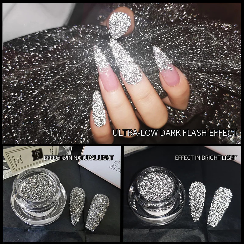 1box Reflective Diamond Glitter Powder Holographic Sparkling Crystal Rhinestones Sequins Chrome Gel Polish Pigment Dust Manicure 240625