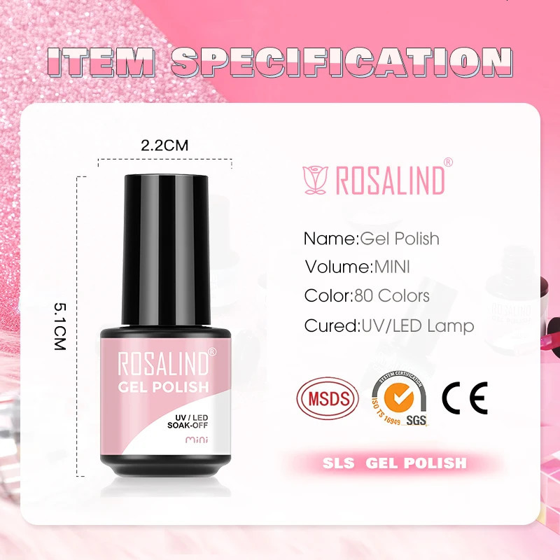ROSALIND spring summer pure color nail gel polishing mixed varnish semi anent nail art Soak Off UV nail gel top primer 240625