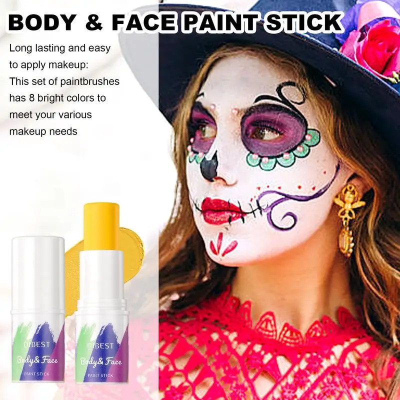 8 Colors Face Body Paint Stick Long-Lasting Waterproof Sweat-Proof Eye Stick Rainbow Face Body Paint Stick Face Makeup Cosmetics 240626