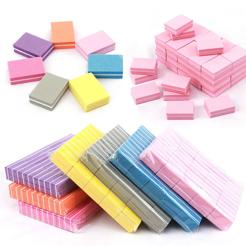 50pcs Double-sided Mini Nail File Blocks Colorful Sponge Nail Polish Sanding Buffer Strips Polishing Manicure Nail Art Tools 240625