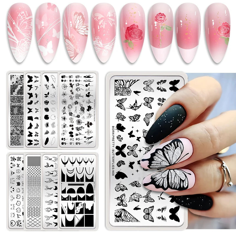 Beautiful Butterfly Leaf Nail Stamping Board Animal Flower Line Nail Art Template Printing Template Tool 12 * 6cm 240625