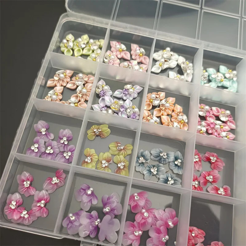 3D acrylic nail art decoration with side flowers winter color detachable Pom Poms cute cartoon Christmas Cavai nail charm 240625