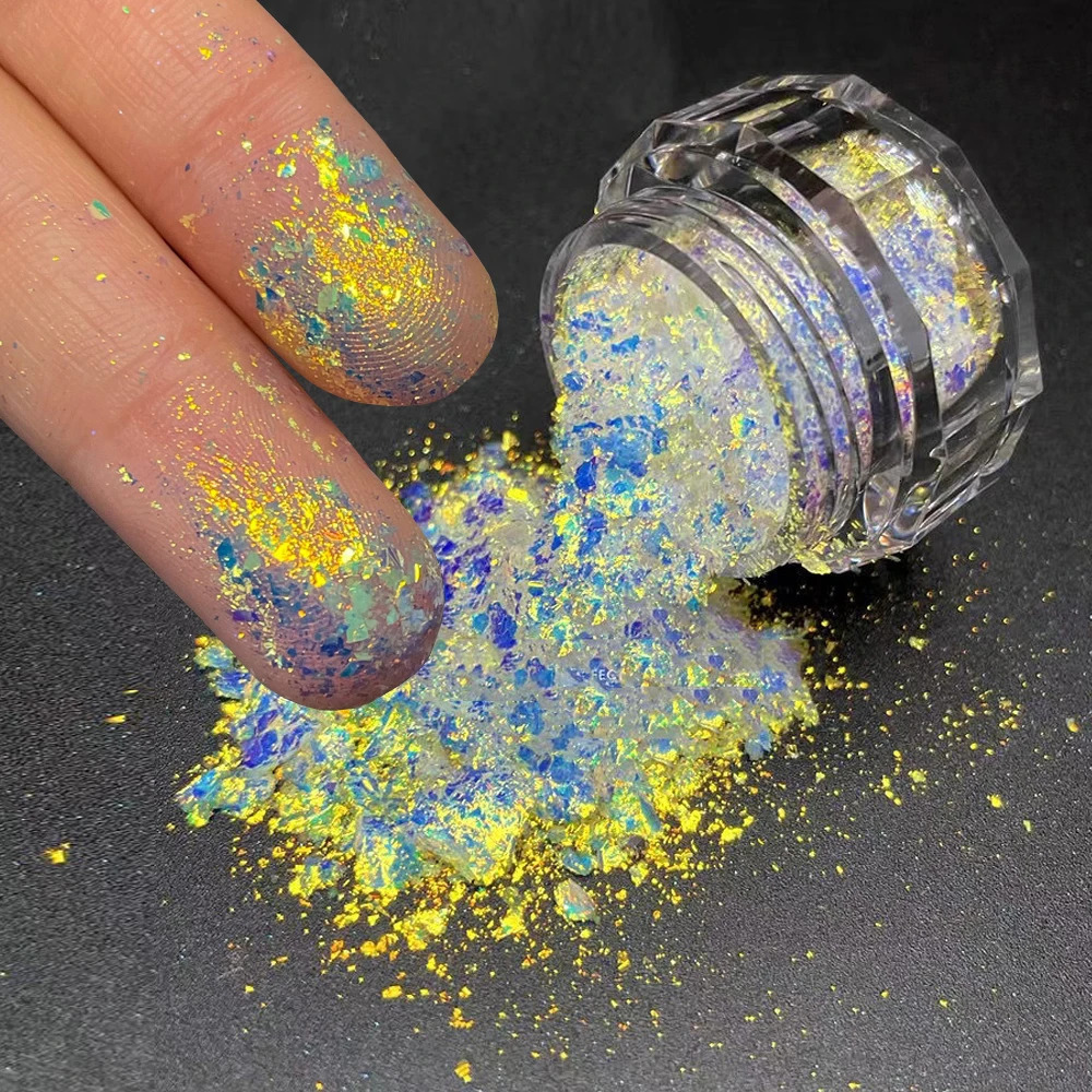 Unicorn Chameleon Aurora Nail Glitter Powder Colorful Magic Mirror Nail Pigment Flakes Powder Broken Yuki Aurora Chameleon Dust 240625