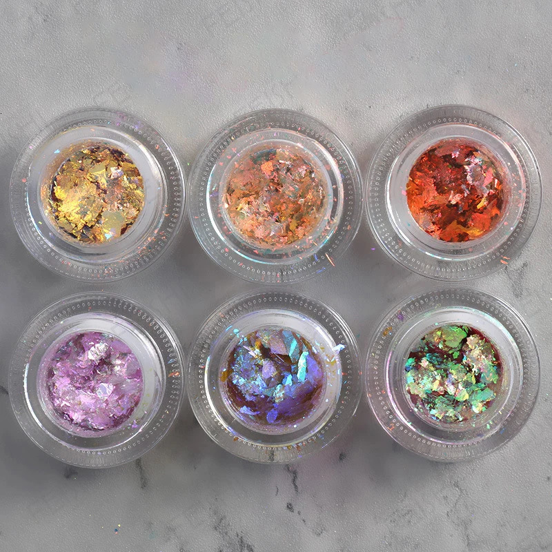 Aurora Crystal Opal Nail Powder Holographic Irregular Glitter Iridescent Sequins Rub Dust Mermaid Chameleon Flakes DIY Manicure 240625