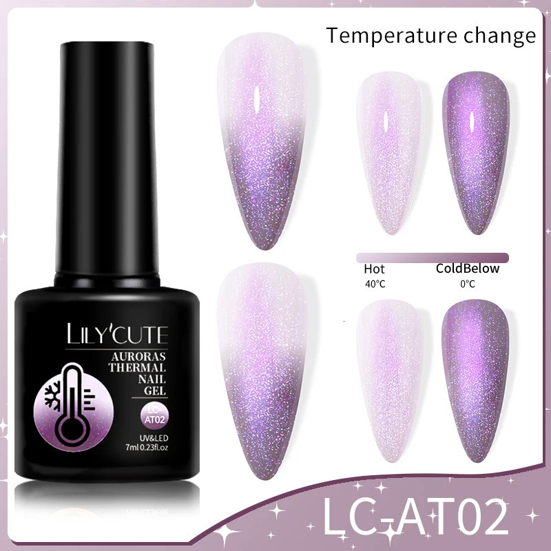 LILYCUTE Color Change Aurora Heat gel Nail Polishing Nude Purple Flash Lasting Hand Nail Art gel Clearcoat 240625
