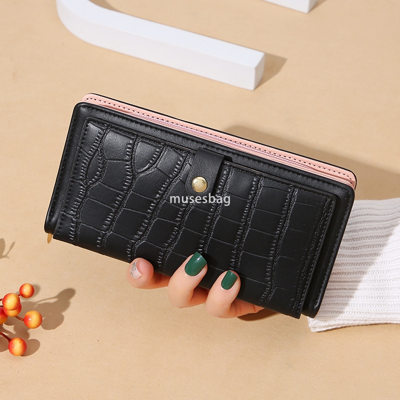 Designer Women's Fashion New Western Long Wallet Crocodile Pattern Multi Card PU Leather Solid Color Simple and Practical Large Capacity Change B