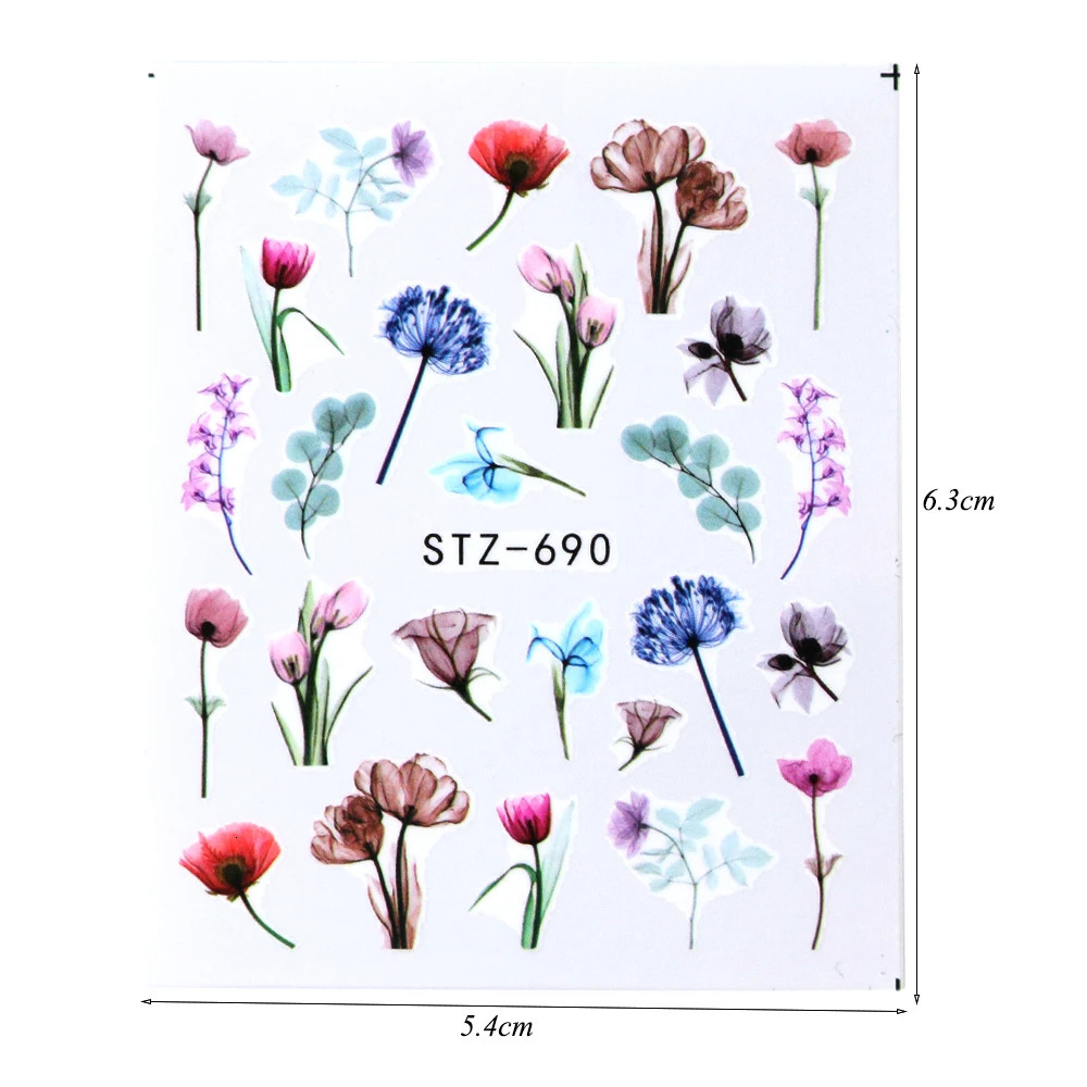 24 sheets/set of spring nail polish stickers flower and leaf graffiti sliders summer flowering colored plant patterns 3D ergonomic stickers 240625
