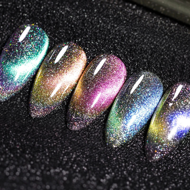 BOZLIN 7.5ml Double Light Reflective Magnetic Gel Sparkling Rainbow Soak Off Semi anent Nail Art Disco Flashing Cat Eye Gel 240625