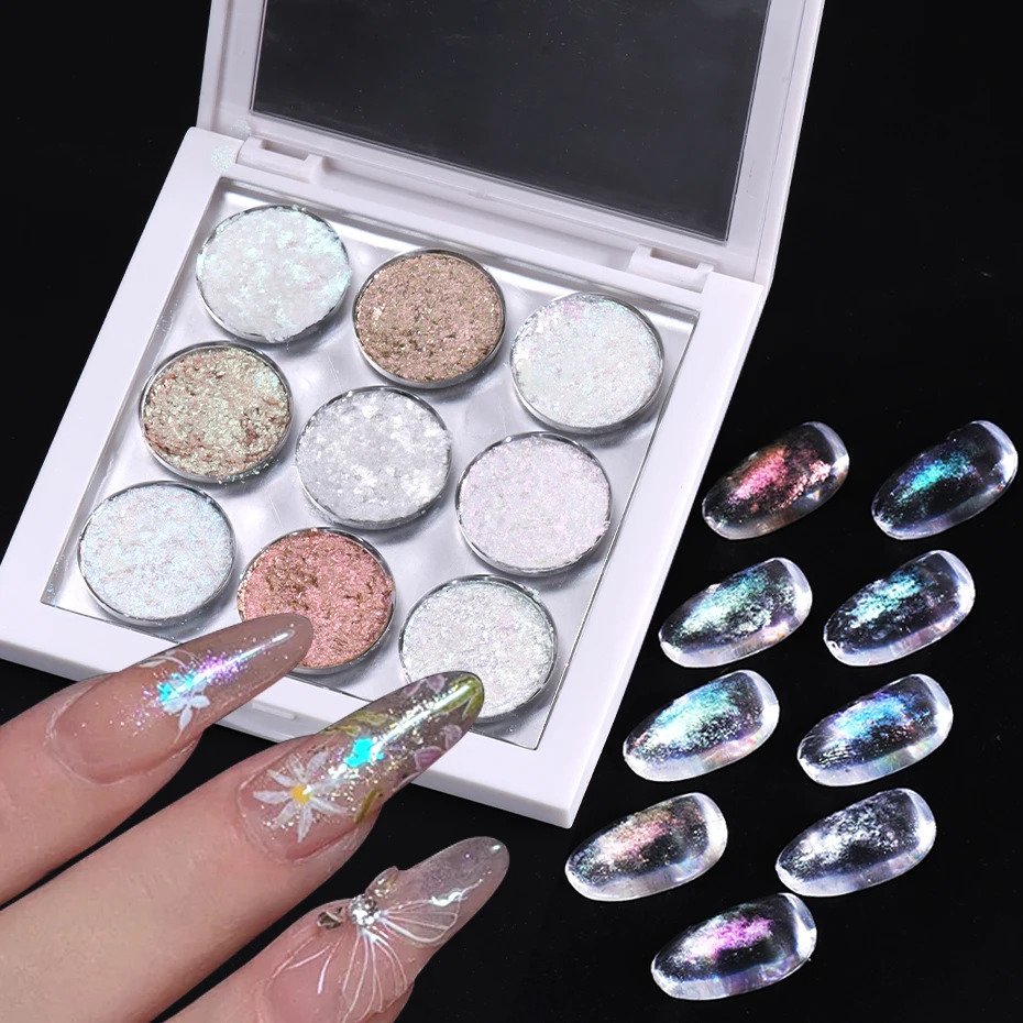 9 Colors Aurora Opal Nail Art Glitters Solid Fine Crystal Flake Rubbing On Dust Pigment Japanese Korean DIY Shiny Manicure Salon 240625