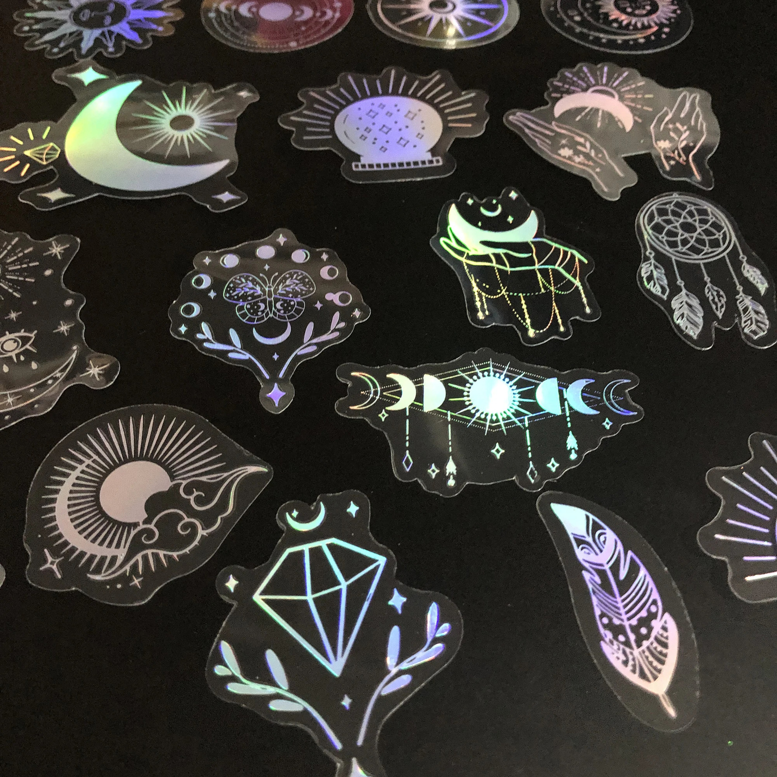 50 holographic glitter stickers PET transparent shiny waterproof decorative stickers 240625