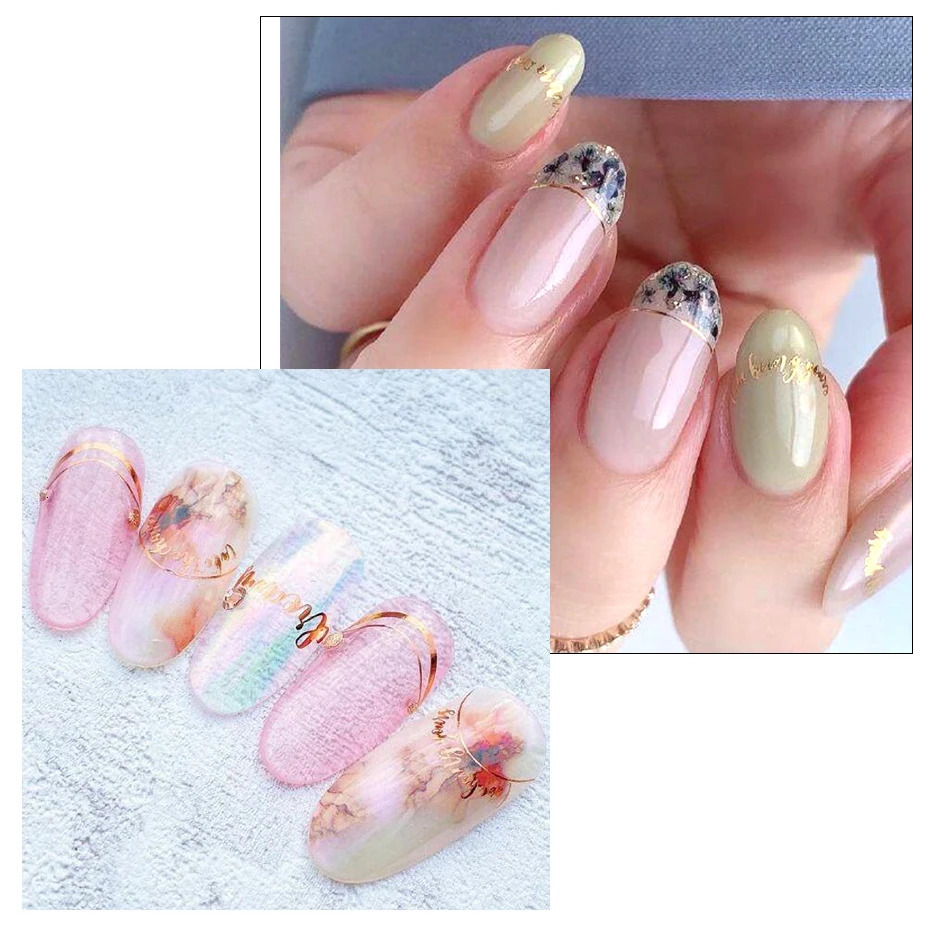 Three 3D simple line nail stickers Rose gold metal strip letter decal curve gel nail art slider polishing hand decorative foil 240625