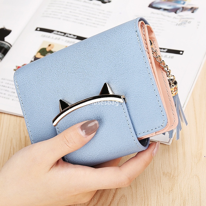 Fashionable Women's Designer Practical Multi functional Wallet Short Personalized Tassel Zipper Cute and Versatile Lightweight Zero Wallet Cat Sm