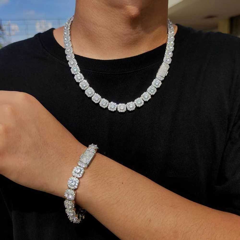 Hiphop design 8mm wide vvs Moissanite Dia S Sterg Sier Cuban k Chain for men/women hiphop necklace