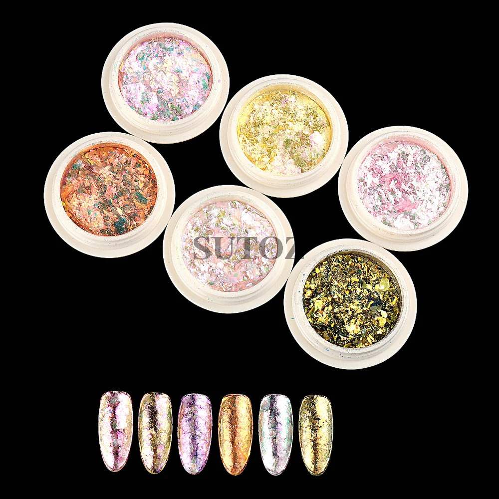 Crystal Opal Nail Flakes Pink Purple Holographic Glitter Nail Sequins Aurora Chrome Foil Powder DIY Manicure Decoration GLB-ONB 240625