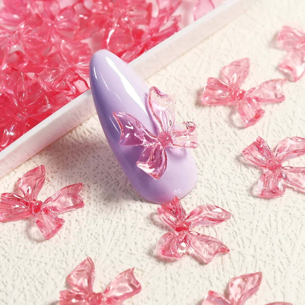 30 pieces of Kawaii Candy Pink Bow Nail Charm 3D Resin Jewelry Nail Decoration Accessories Pennant Bow French Style Nail Products 240625