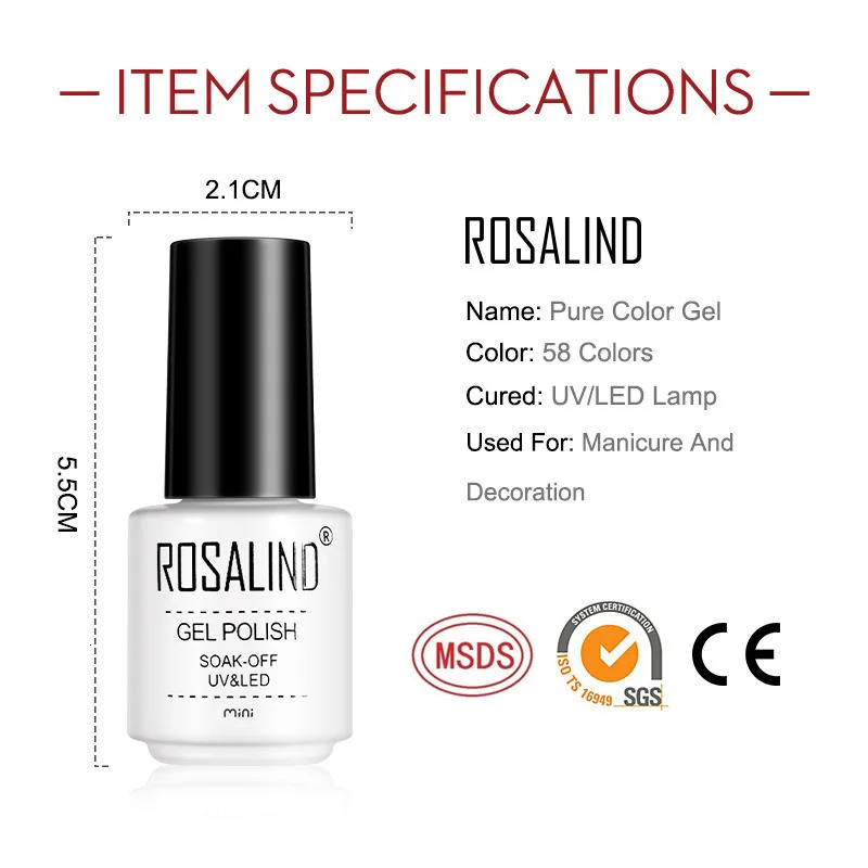 ROSALIND spring summer pure color nail gel polishing mixed varnish semi anent nail art Soak Off UV nail gel top primer 240625