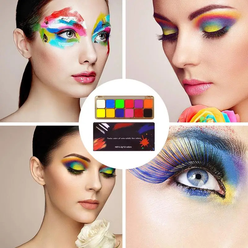 Water Soluble Face Body Paint Bright Fluorescent Rainbow Colorful Safe Facepaint Makeup 12 Color Highly Pigmented Water Soluble 240626