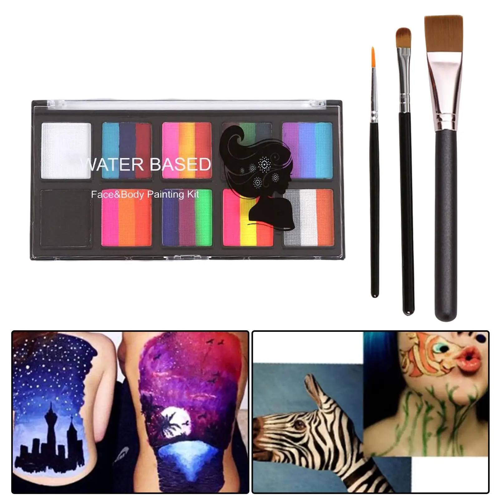 Face and Body Paint with Brushes Makeup Professional Washable Facepaint for 240626