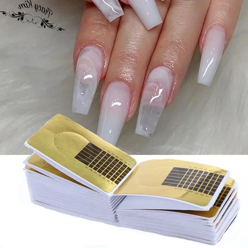 50100Pcs French Nail Form Tips Acrylic UV Gel Extension Curl Form Nail Gel Sticker Art Guide Mold Manicure Stencil Acrylic Tool 240625