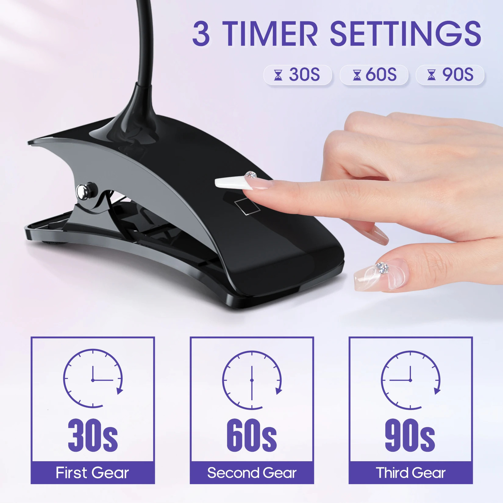 Rechargeable UV Nail Lights Dryer Led Lamp 3 Gears Timing Adjust Flexible Mini Clip-On Desk Nail DIY Manicure Tools 240625