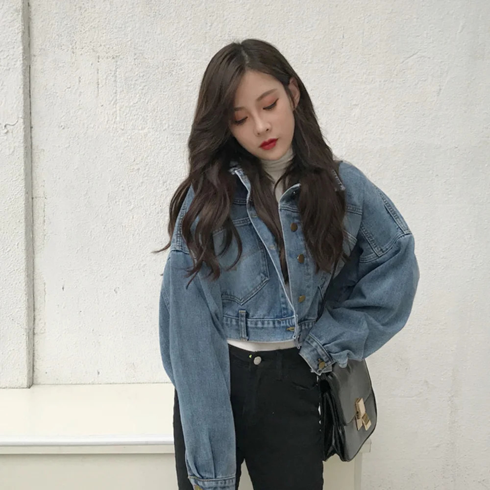 Denim Jackets Loose Women Turn Down Collar Basic Cropped Denim Jacket Female Bomber Short Jean Coat For Y2k 90s Aesthetic 240618