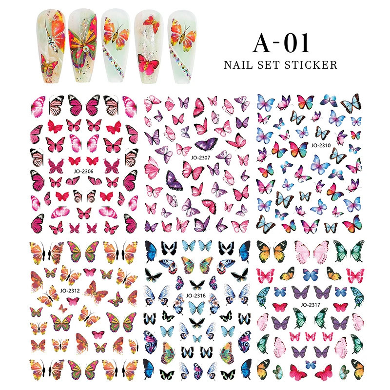 6 pieces/set of 3D laser butterfly stickers for nails DIY gold-plated slider packaging glue nail art stickers handmade charm 240625