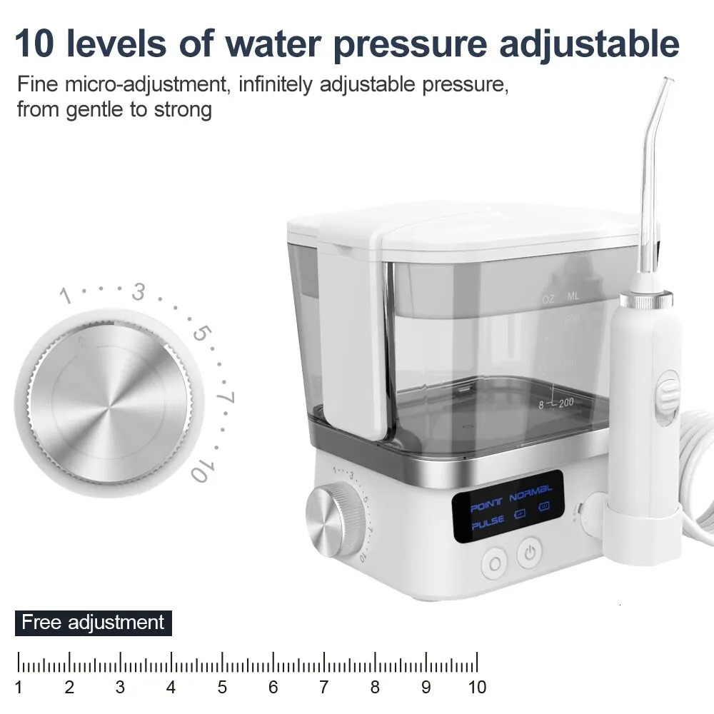 Oral Irrigator USB Rechargeable 10 Levels Water Flosser Portable Dental Water Jet 600ML Water Tank Household Teeth Cleaner 240625