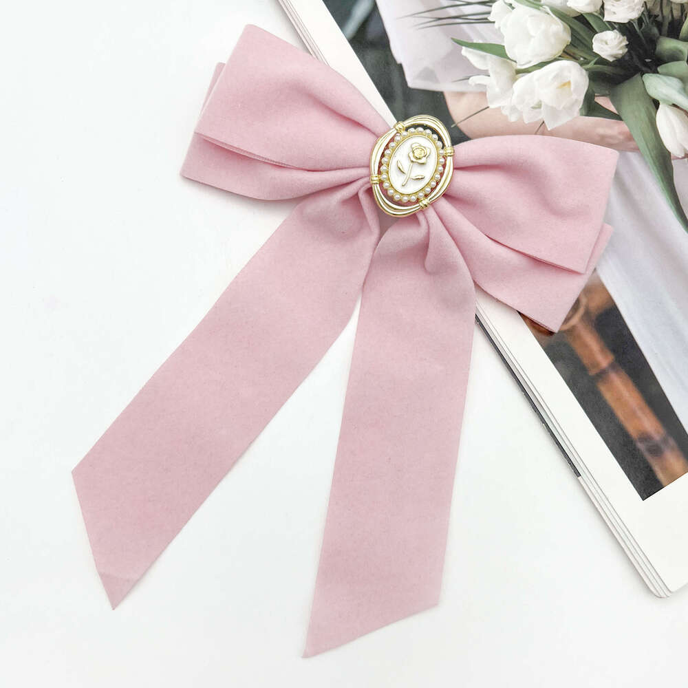 Pink Veet Rose Bow Back Spoon Pan Spring Clip French Small Fragrant Hair Ornament Headpiece