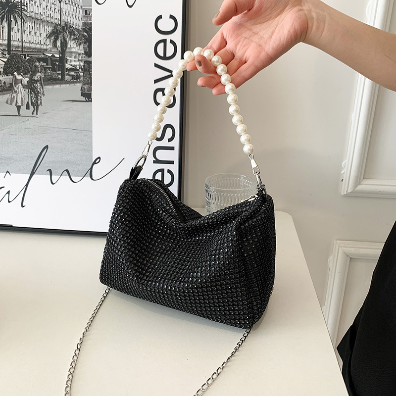 French Girl Evening Fashion Ladies Crossbody Crushed Diamonds Chain Women's Bag Pearl Shoulder Strap H6.26#12.5 ddmy 3e67