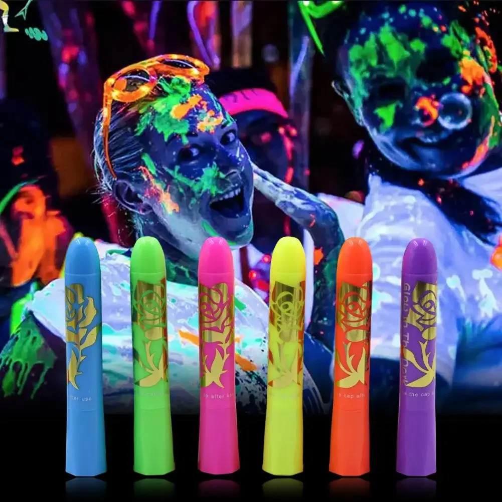 6Pcs Face Paint Crayon Vibrant Color Neon Body Paint Stunning No Odor Makeup Painting Face Body Paint Glow Stick Party Supplies 240626