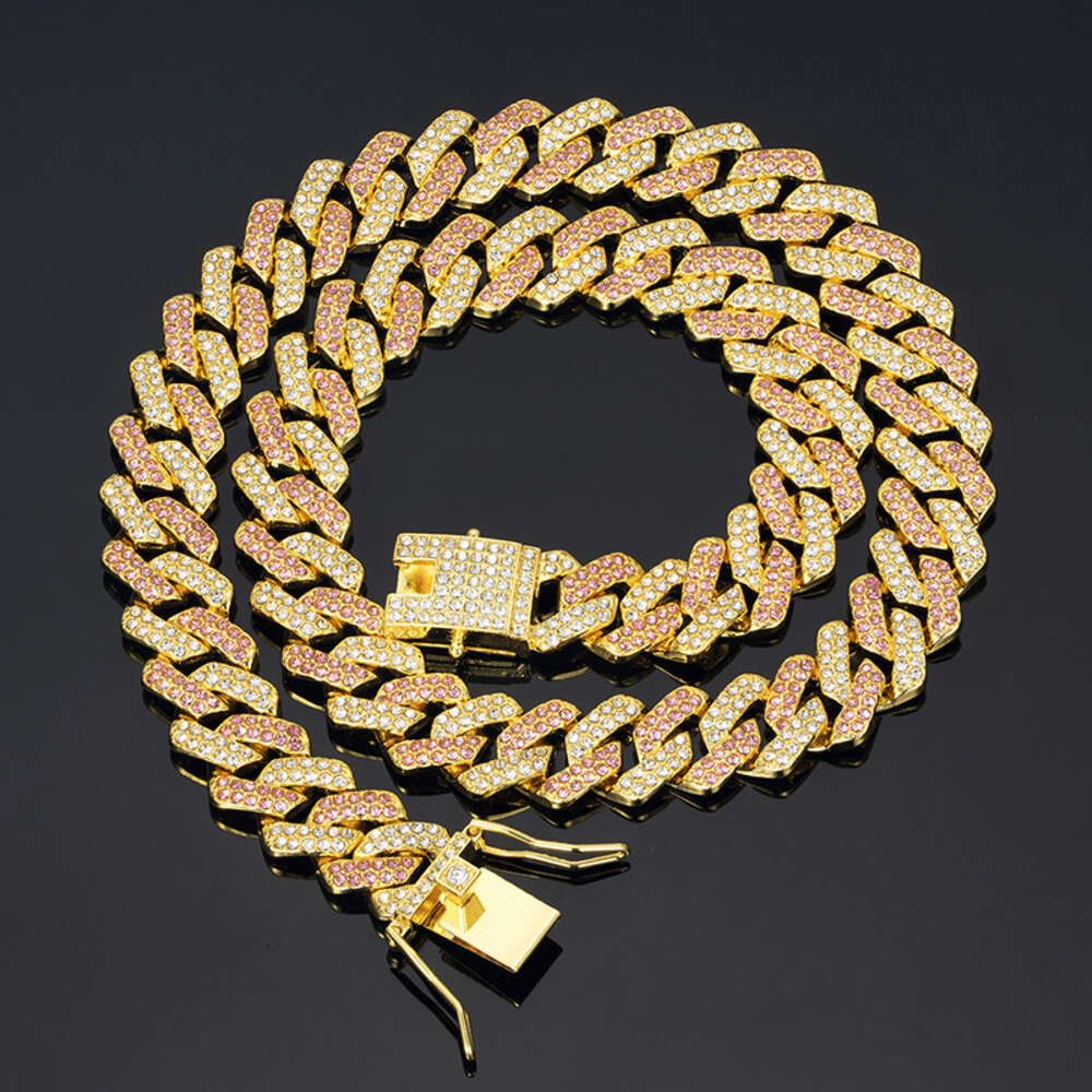 moissanite cadena cubana gold cuban k chain sailormoon necklace for man Pink Blue 14 Cuban Chain Zinc Alloy Full Dia Hiphop Necklace Mens and Women