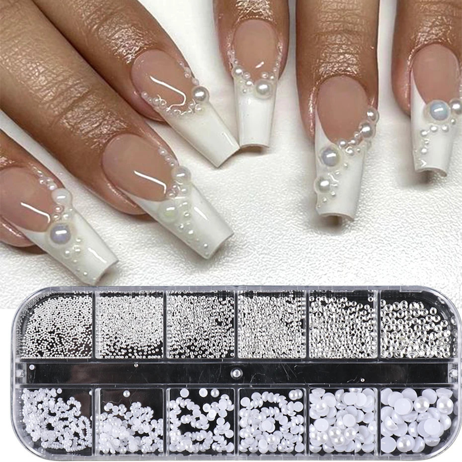 White Pearl Nail Art Rhinestone Half Round Beads Mixed in Size Half Round Flat Back Pearl for DIY Decoration Nail Beads Stone 240625
