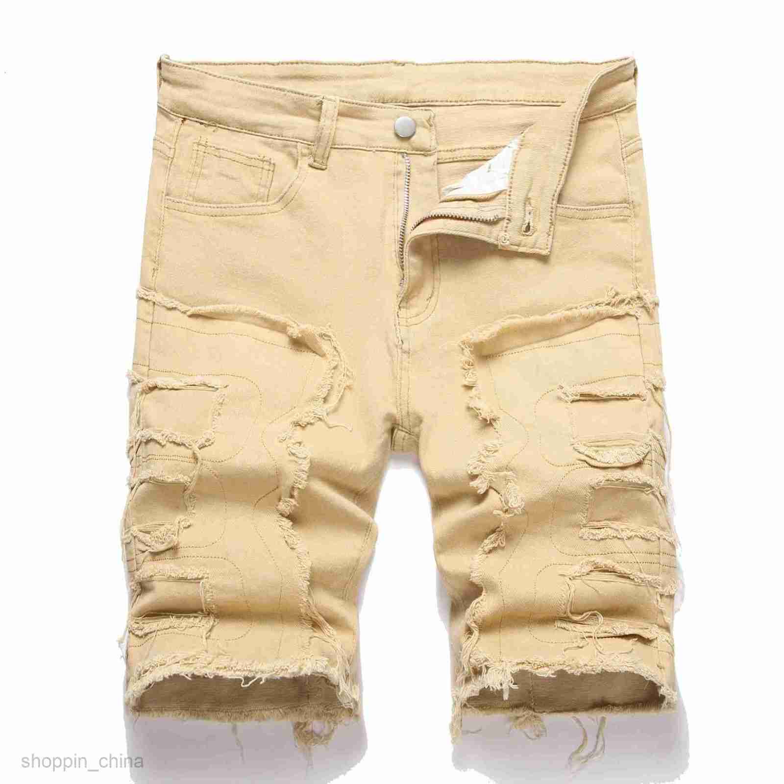 Men's Shorts New summer Male casual denim pants with torn holes trendy shorts with scraped and tattered beggar shorts