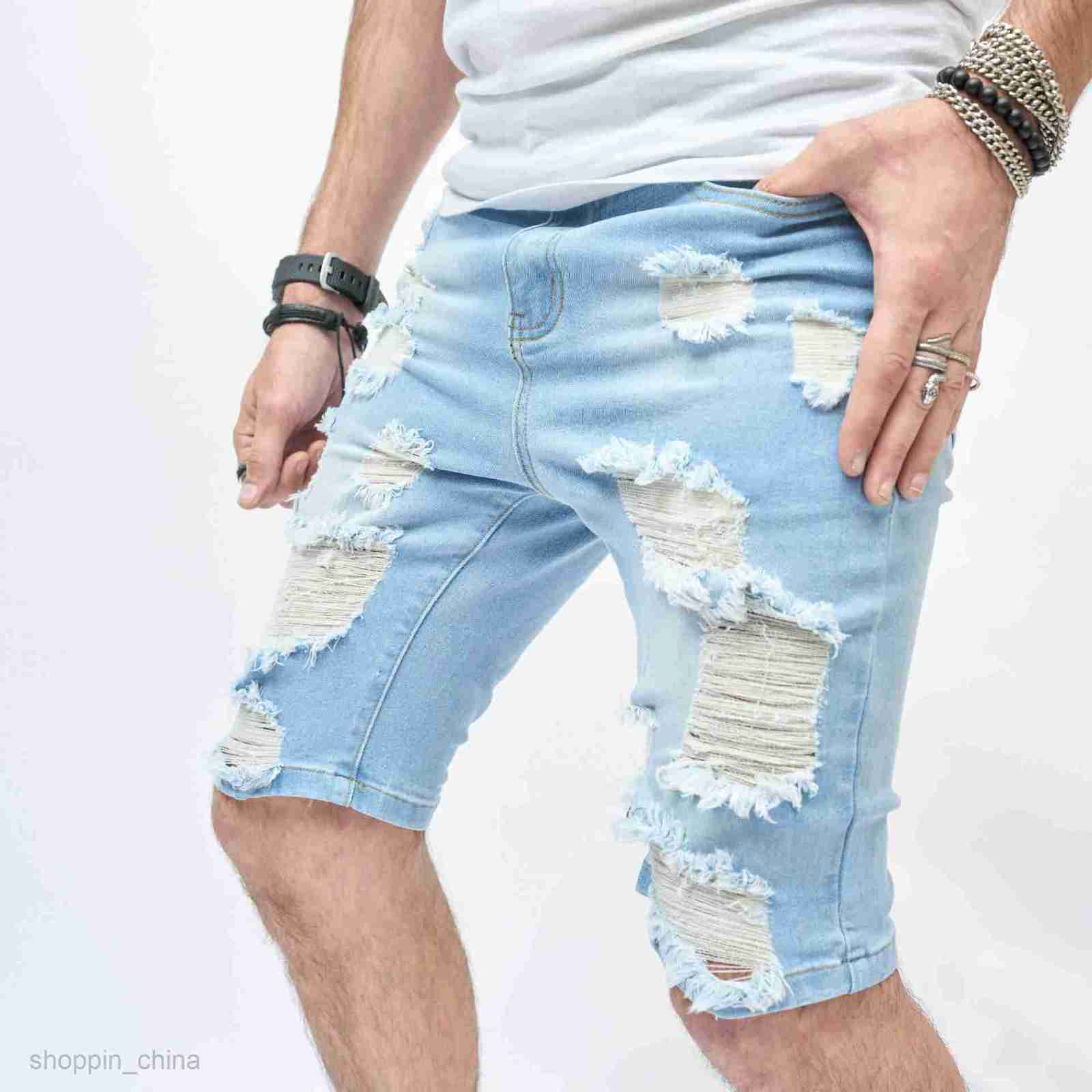 Men's Shorts New Summer Male 5-point Casual Broken Trendy Middle Pants Scratched Beggar Shorts Male