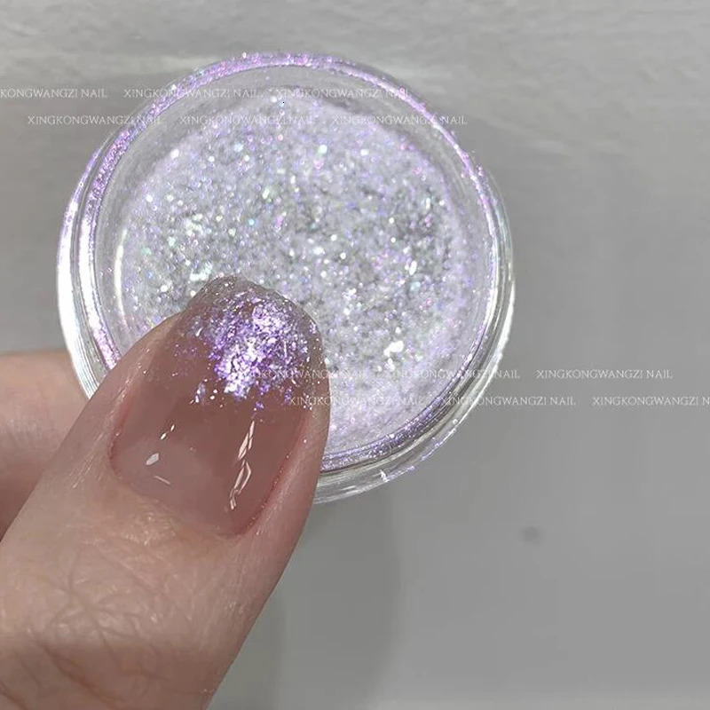 1Jar Aurora Broken Diamond Nail Powder Holographic Iridescent Aurora Powder Mermaid Pigment Glitter Nail Art Chameleon Powder 240625
