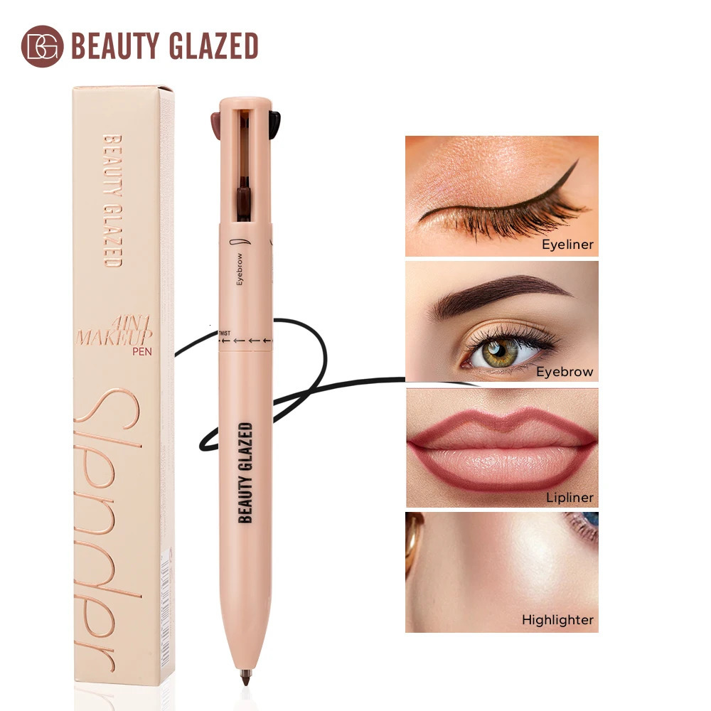 Beauty Glazed Multifunctional Makeup Pencil Eyebrow Pencil Eyeliner Lip Liner Highlighter 4 In 1 Makeup Ballpen Matte Finish 240626