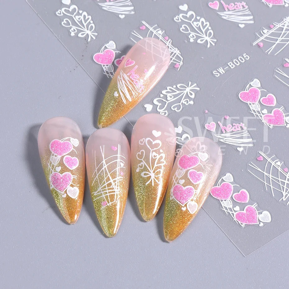 3D nail stickers flicker with beloved self-adhesive sliders nail art Valentines Day stickers DIY decorative accessories 240625