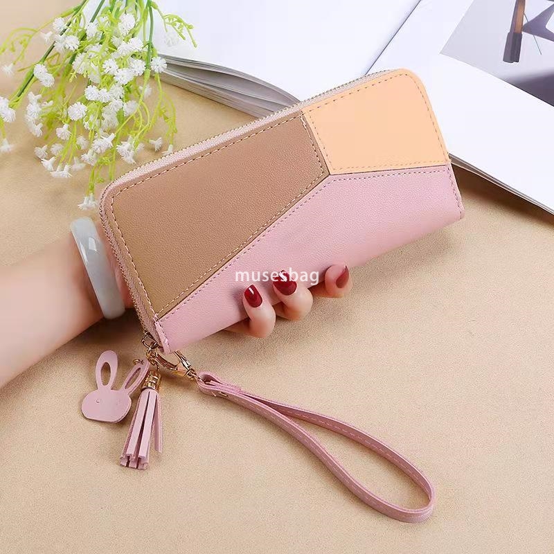 Fashionable Women's High Quality New Handheld Bag Wallet Long Korean Edition Contrast Colored Spliced Zipper Tassel Practical Large Capacity Wall