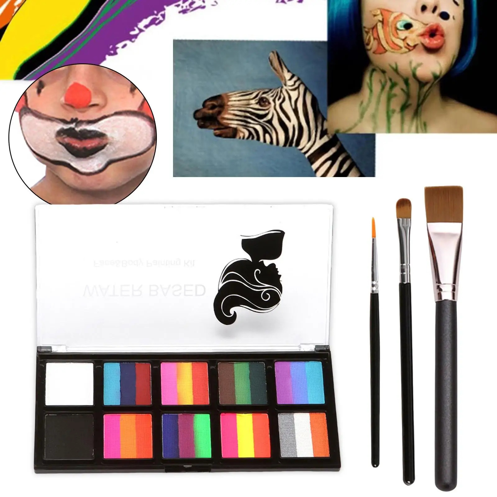 Face and Body Paint with Brushes Makeup Professional Washable Facepaint for 240626