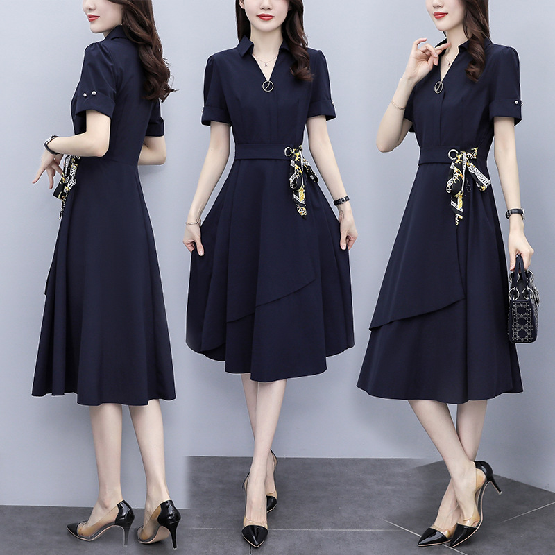 New oversized women's fashion slim fit, slim fit, belly covering belt patchwork dress