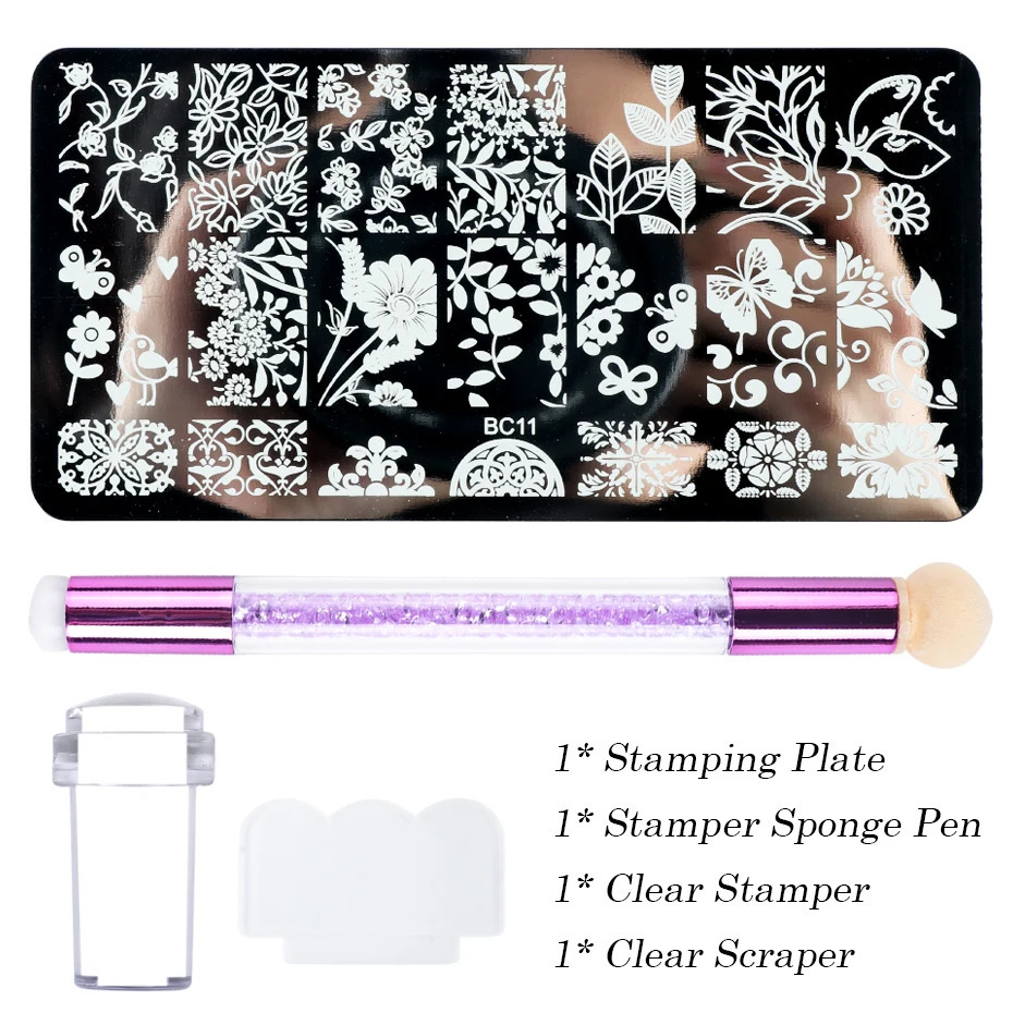 4-piece nail art stamping board lace pattern image template stamping gradient nail brush set template tool LYBC01-20-2 240625