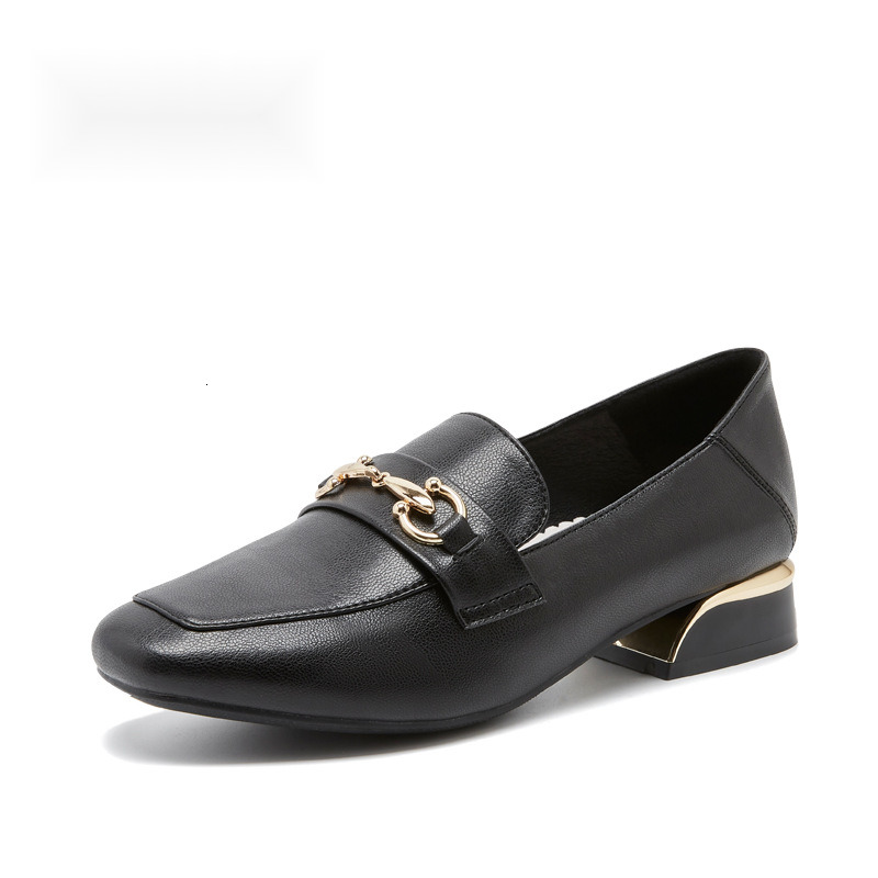 2024 spring and autumn new for women casual hundred square head leather lazy shoes thick heel work loafers