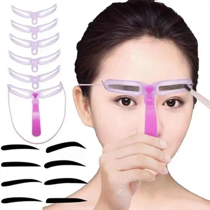 8 in1 Eyebrow Shaping Template Reusable Eyebrows Shaper Stencils Kit Grooming Card Definition Brow Makeup Tools Accessories 240625